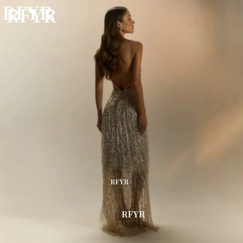 RFYR Sexy Party Dress with Tassels Mermaid Evening Dress Luxury Prom Dress Illusion Celebrity Gala Dress for Women Customized