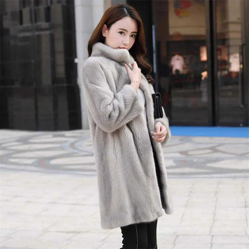 Imitation Mink Coat Female Whole Mink Lmitation Fur Coat Winter 2023 New High-grade Mink Velvet Mid Length Stand Collar Fur Coat