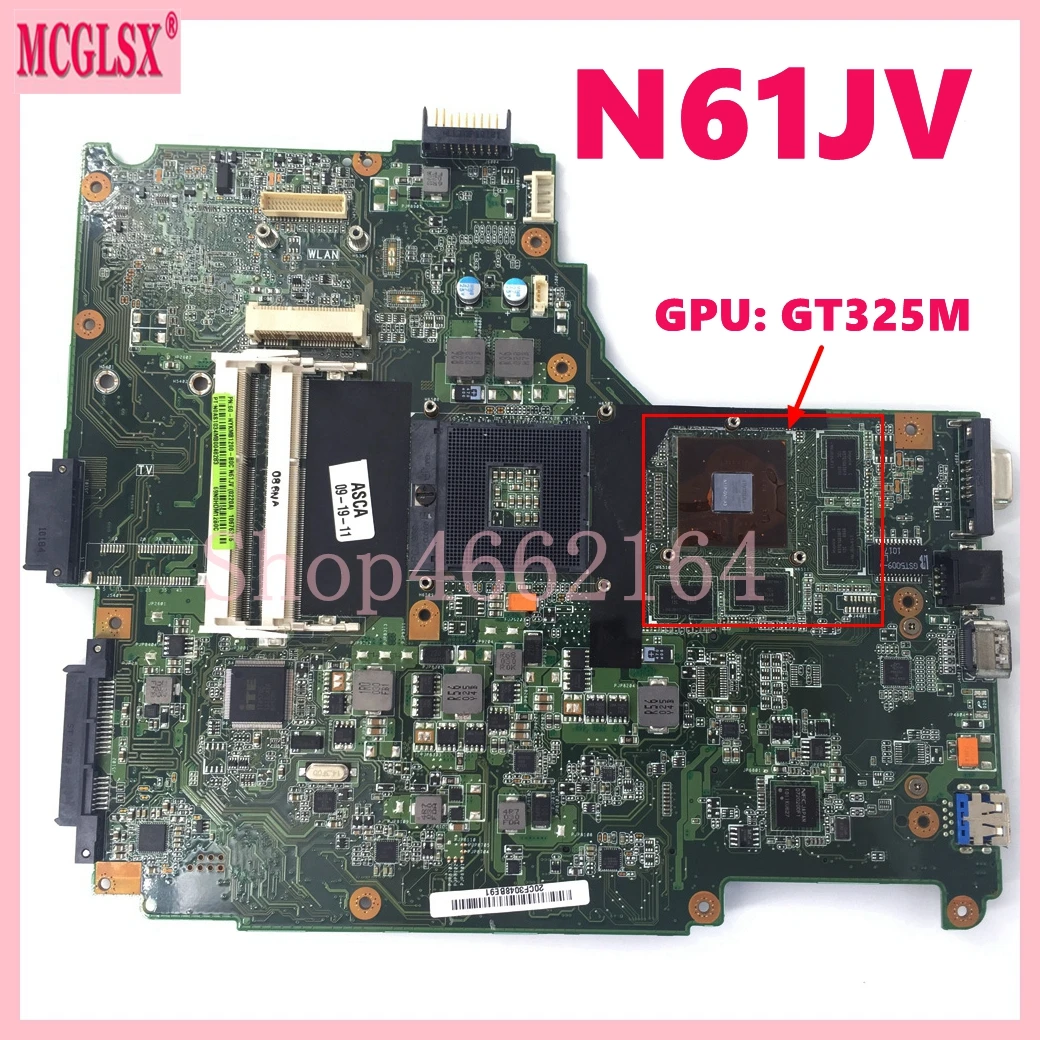 N61JV  with GT325M-V1G GPU Laptop Motherboard For ASUS N61J N61JV Notebookd Mainboard 100% Tested OK