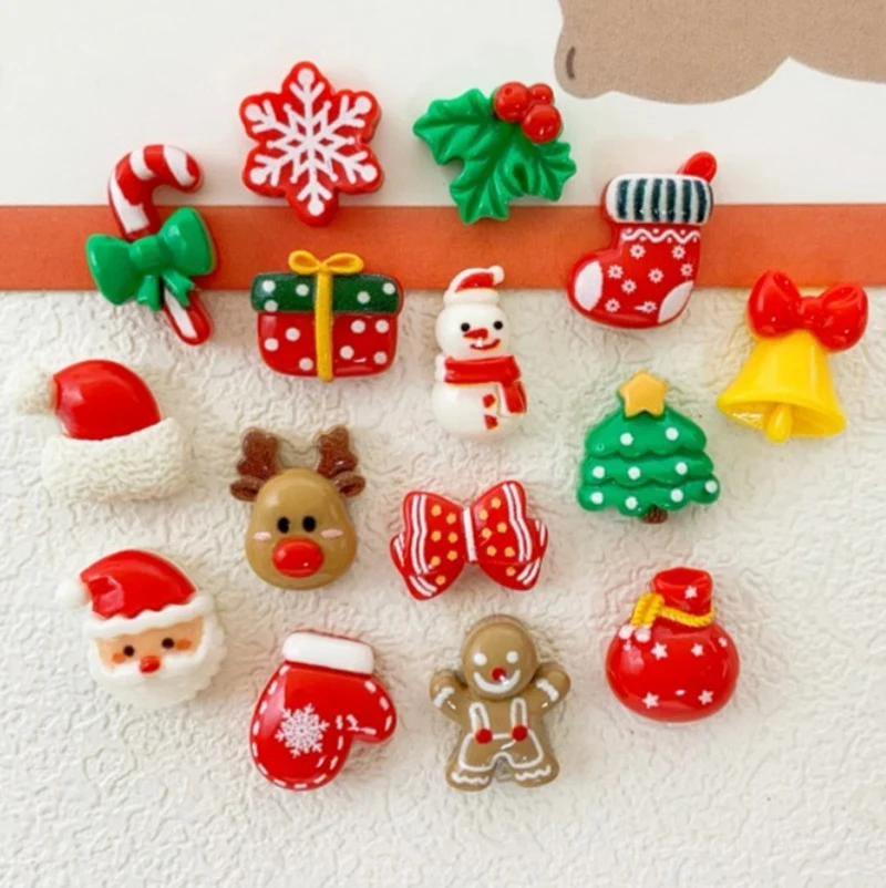 10pcs Mini Christmas Resin Figurine Crafts Cute Reindeer Xmas Tree Santa Claus Flatback Cabochon Ornaments DIY New Year Gifts