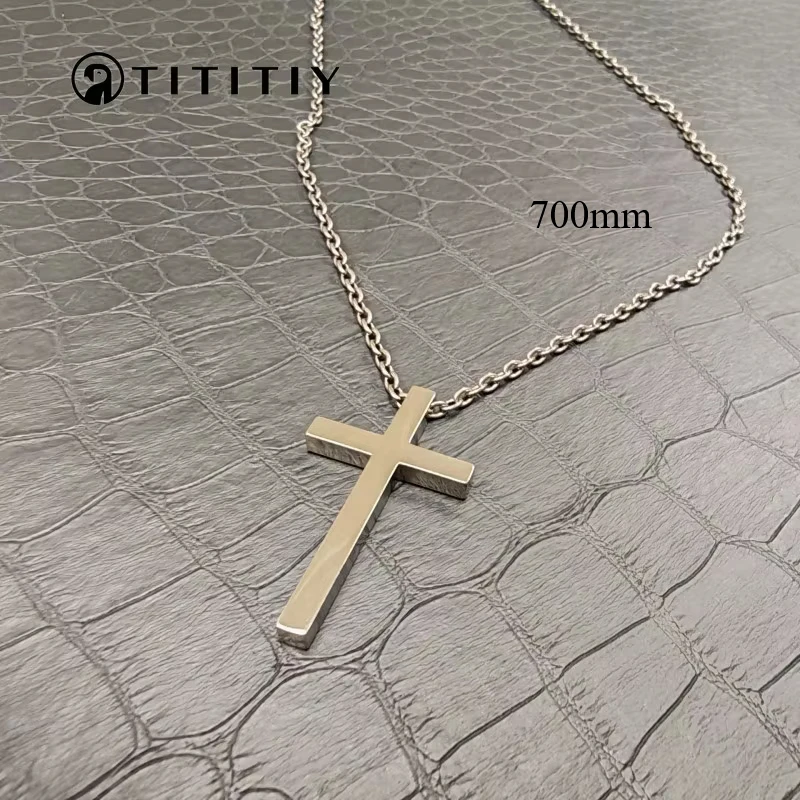 

New 3mm Wide Pure Titanium O Necklace with Glossy Pure Titanium Cross Ultra Light Anti Allergic Man Woman Necklace Classic 700mm