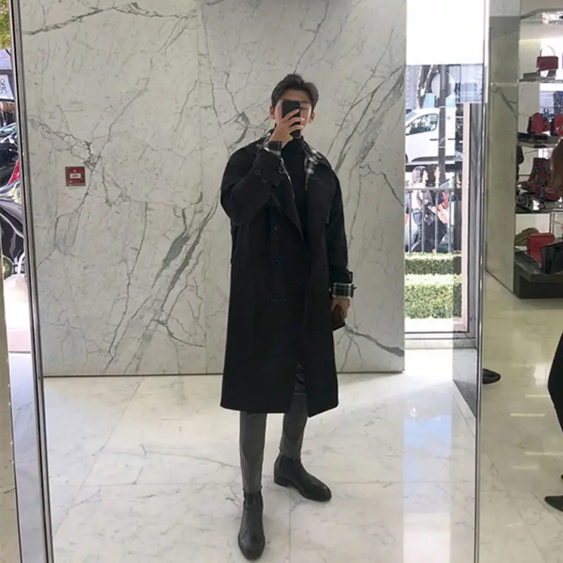 

Trench Coats Olive Mens Winter Multi-Pocket Loose-Fitted Commuter Man's Elegant Chinese Outerwears Fashion Solid Turn-Down Waxed