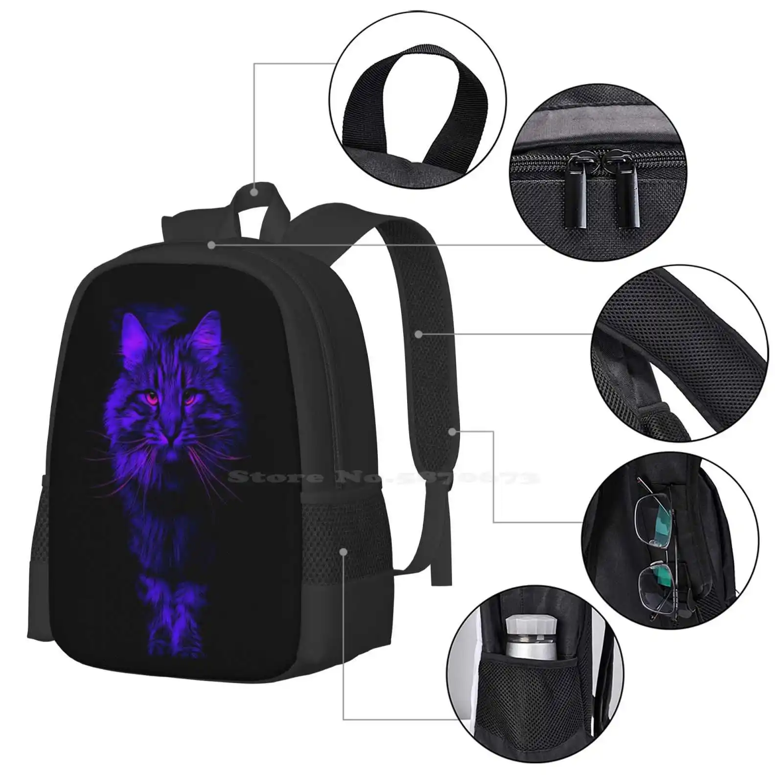 Mochilas escolares de gato azul para adolescentes, bolsas de viaje para ordenador portátil, ojo de gato negro y azul, ojo rojo, Animal de mascota, amante de los gatos, gatito, felino