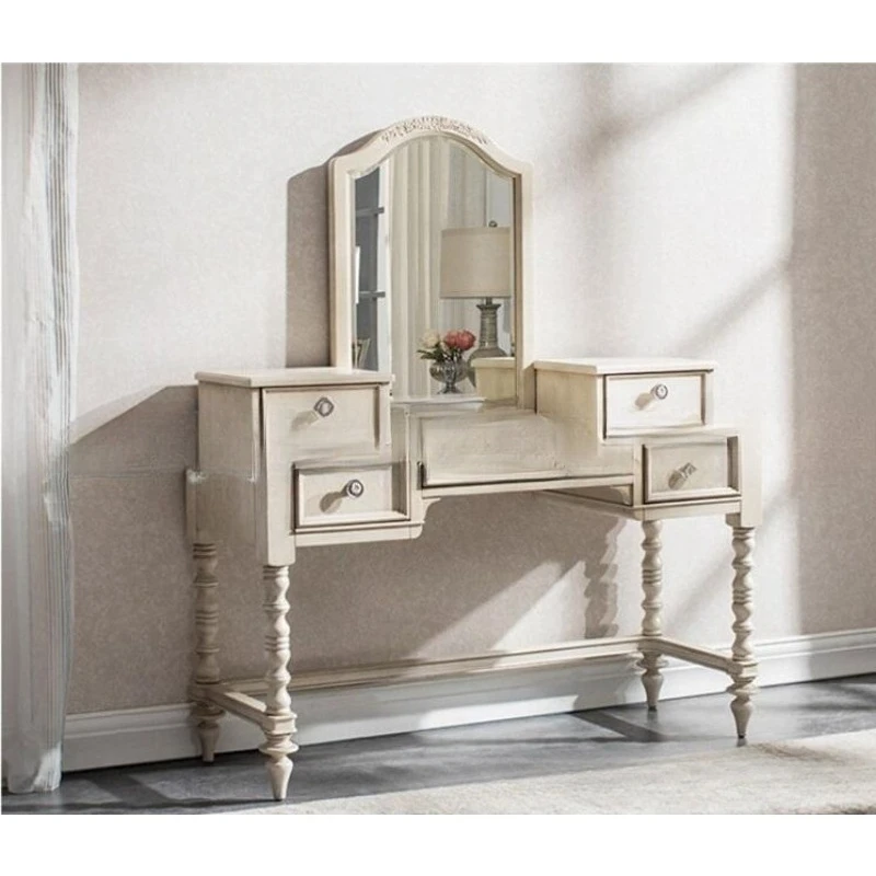 Solid wood dresser furniture bedroom oak white distressed storage table vintage makeup table and chair combo