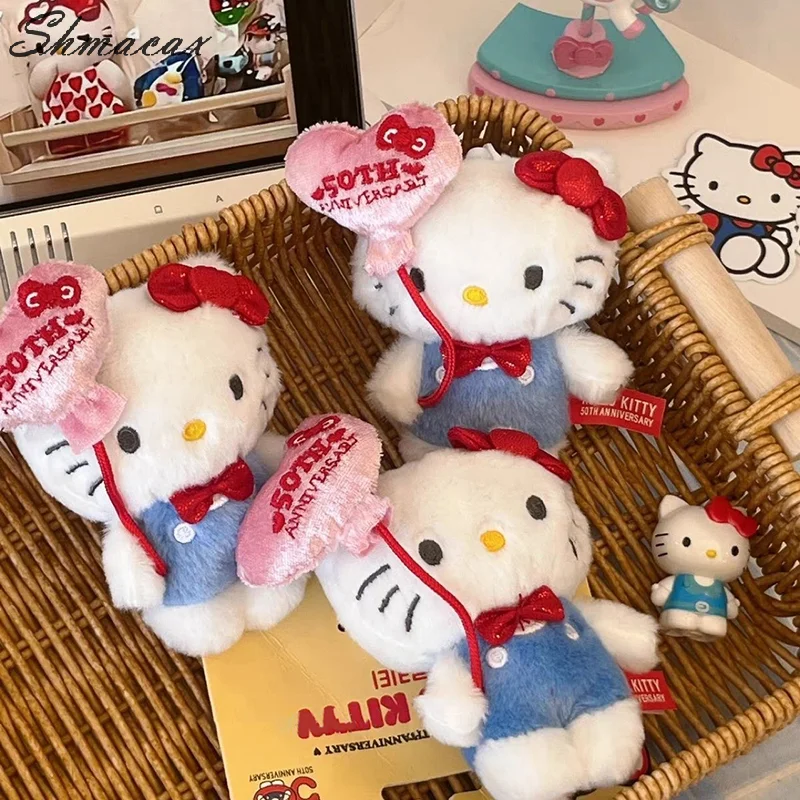 Love Balloons Hello Kitty Plush Keychain Kawaii Sanrio KT Cat Stuffed Doll Pendant 50th Anniversary Gift Backpack Bag Decor