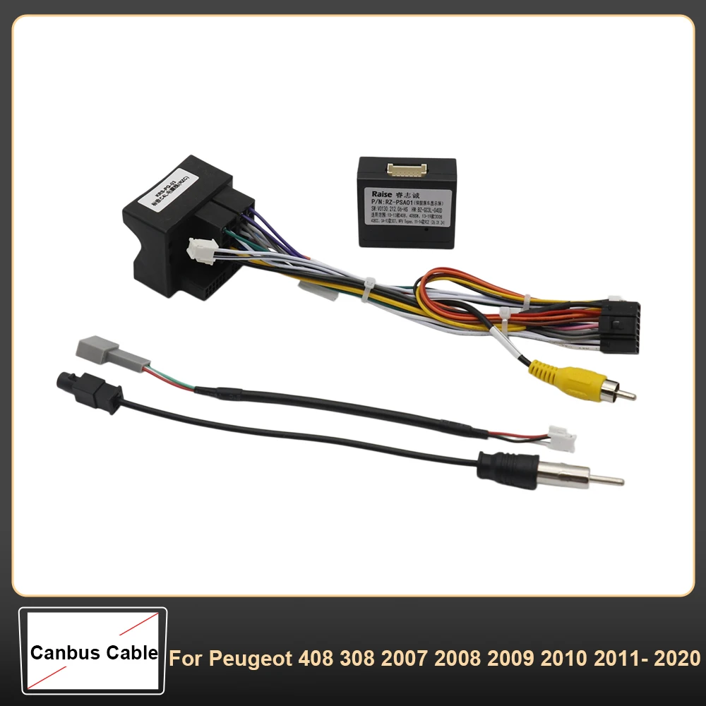 16 PIN Car Radio Canbus Box Adaptor PSA-RZ-01 For Peugeot 408 308 2007 2008 2009 2010 2011- 2020 Power Cable Android 2 Din