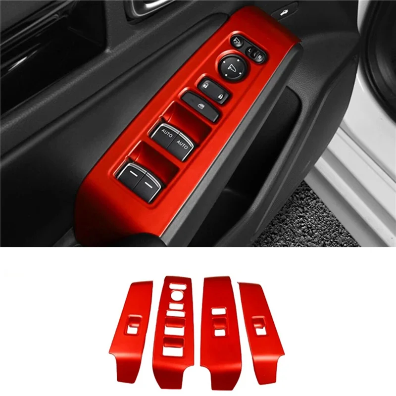 

High Quality Window Lift Switch Cover Trim Decor For Honda Civic 11Th 2022 2023 Red Interior Accessories Component 4PCS