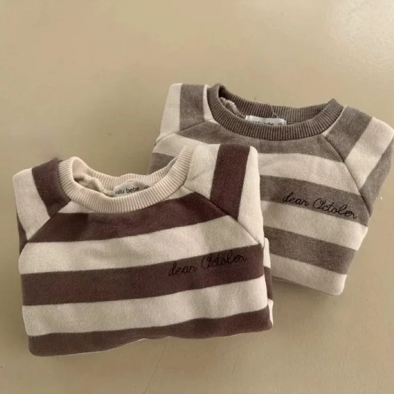 2024 Winter New Baby Plus Velvet Thick Sweatshirt Infant Girl Casual Striped Tops Toddler Boy Warm Pullover Kids Baby Sweatshirt