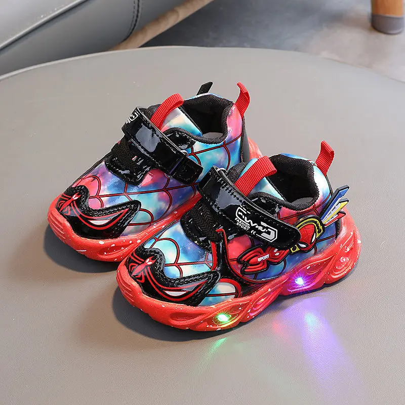 Disney Children's LED Cartoon Luminous Sports ShoesSneakers Boys' Running Shoes Baby Blue Red Fashion Shoes Size 21-30