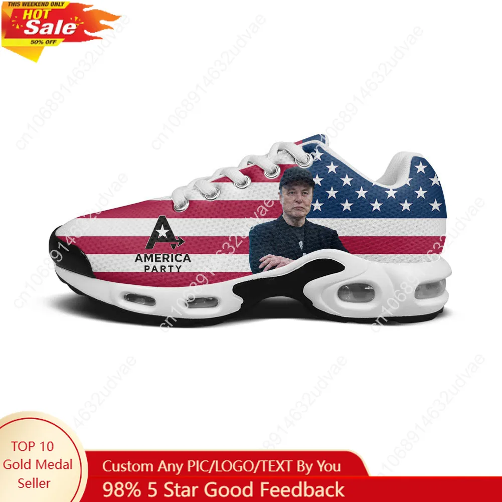 

America Party Air Cushion Sneakers Mens Womens Teenager Outdoor Running Lightweight Sports Shoes Elon Musk Elastic Custom Shoes