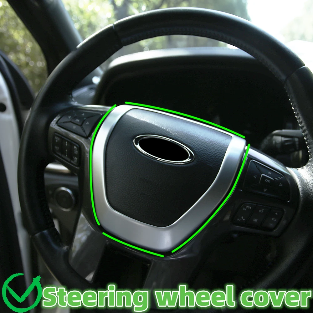 For Ford Ranger Everest Endeavour 2015 2016 2017 2018 2019 2020 2021 Car Steering Wheel Panel Cover Frame Sticker ABS Accessory