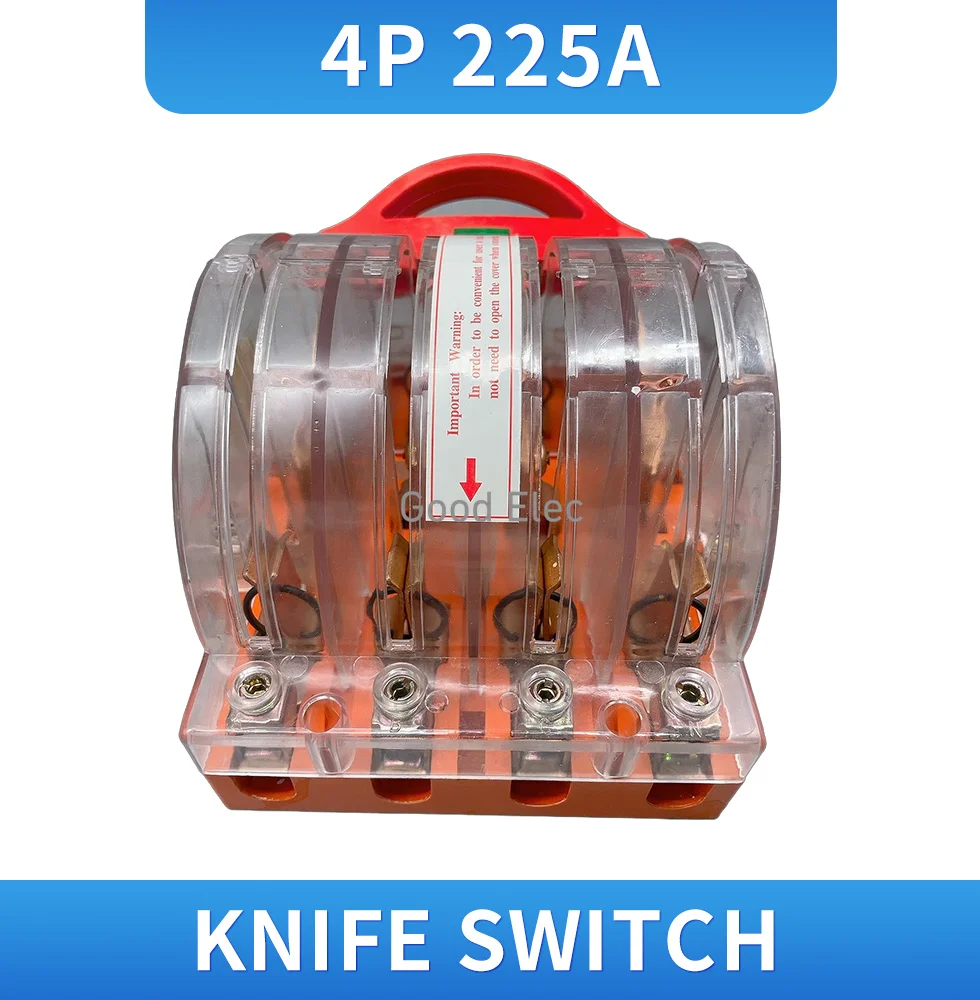 High quality transparent 4P knife switch 225A two-phase knife switch high-power 220V double throw isolation switch