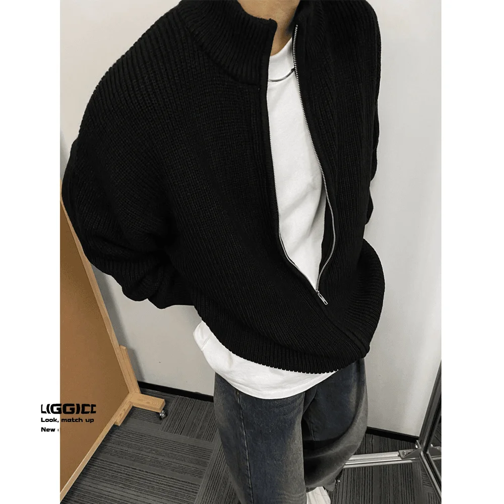 

Laid-ba Sle Men's Open Cardigan Sweater Loose Casual American Trendy Brand Autumn Winter Cleanfit Outerwear High End Feeling