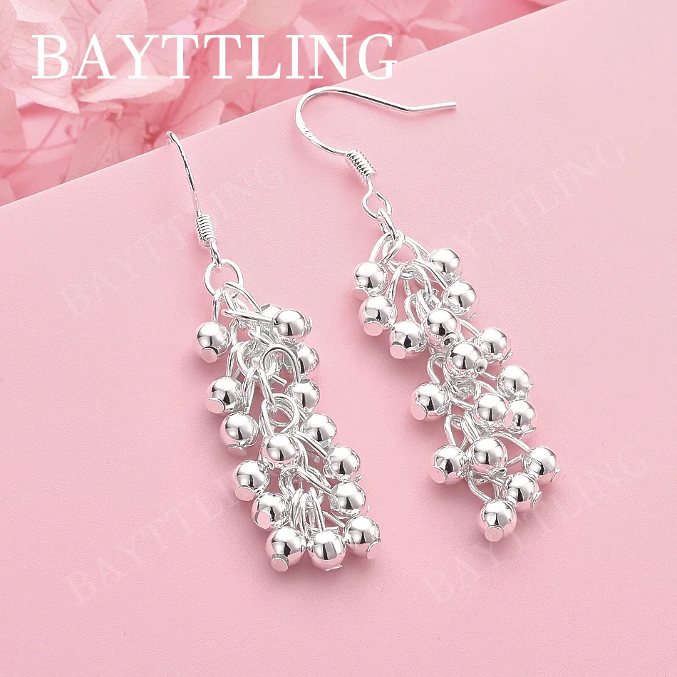 

Luxury 925 Sterling Silver Polished Grape Beaded Earrings for Women, Fashionable Wedding Jewelry Accessories