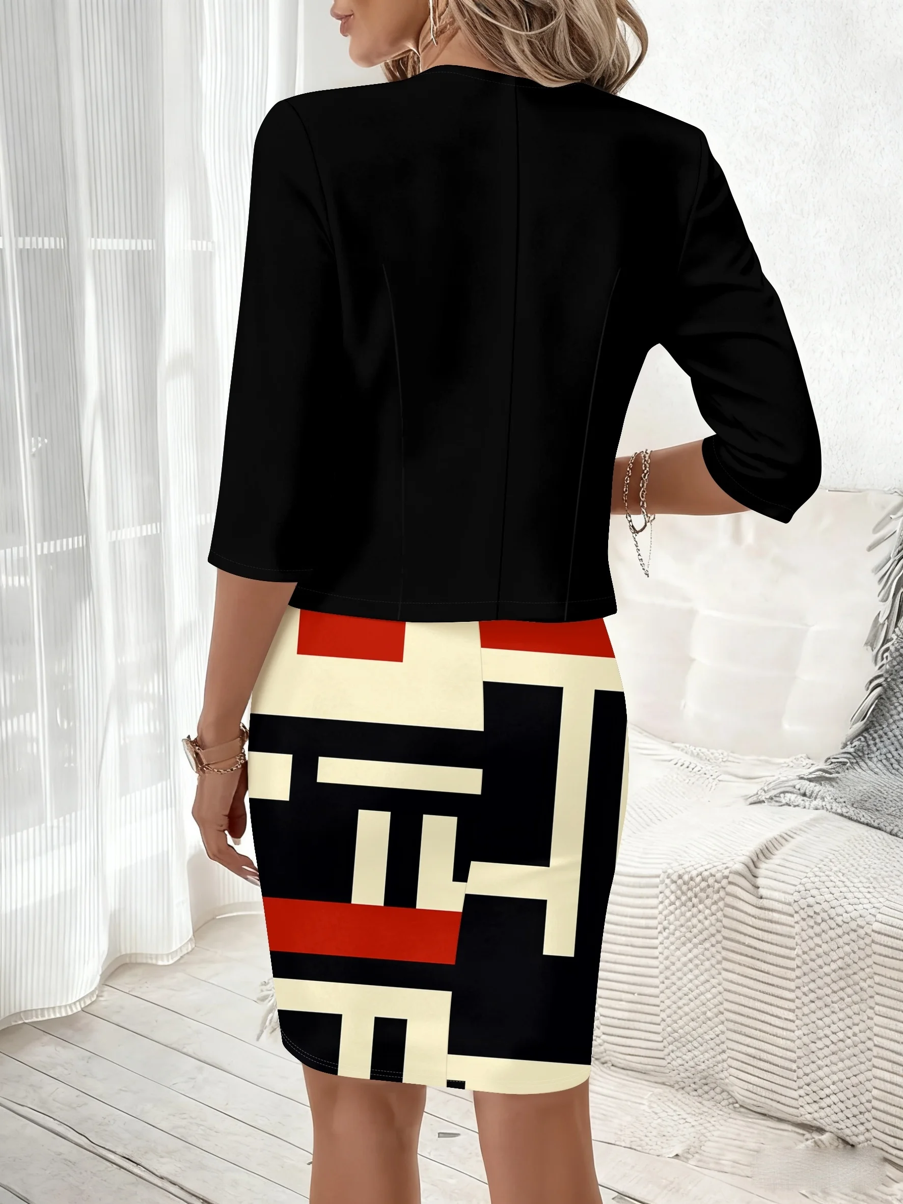 Printed design Casual Style Geometric Block Pattern Print Design Round Neck Tank Dress Set