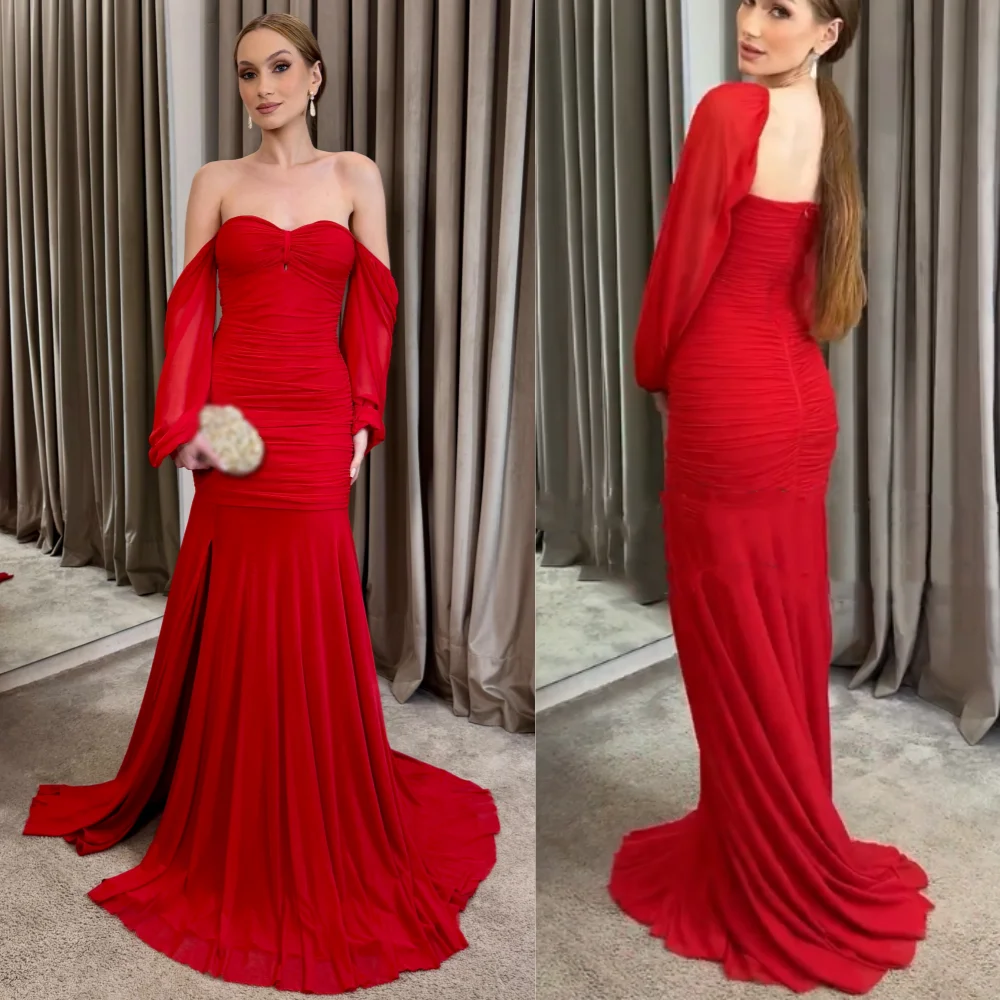

Customized Exquisite Jersey Pleat A-line Off-the-shoulder Long Dresses Bespoke Occasion High Quality Classic
