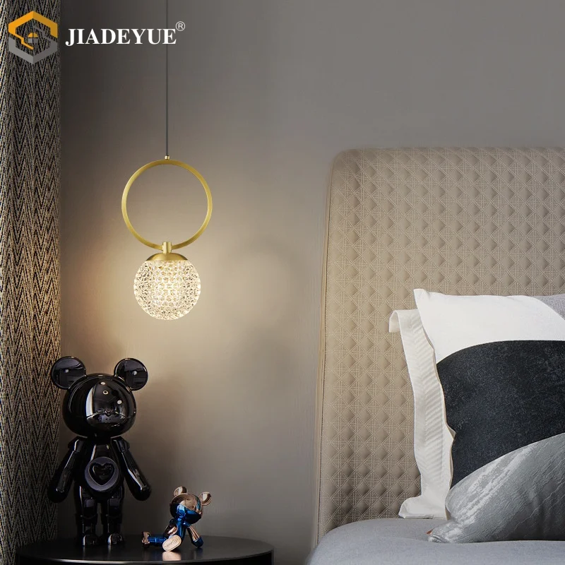 Modern minimalist all copper bedside pendant light, living room TV background wall light