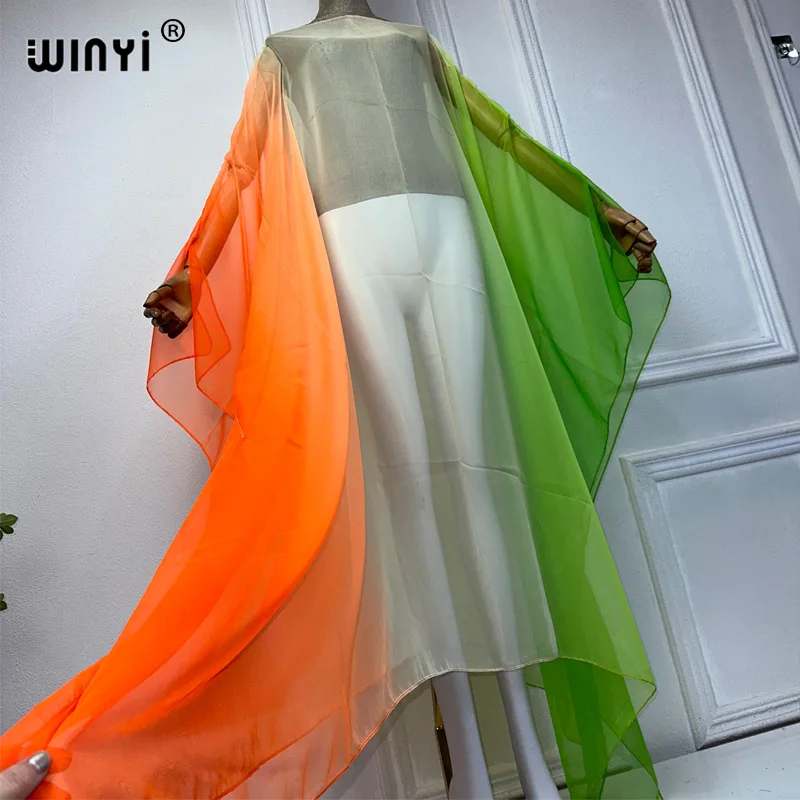 WINYI 2024 new bohemian Perspective sexy dress tulle print kaftan summer women elegant holiday cover up beach women maxi dress