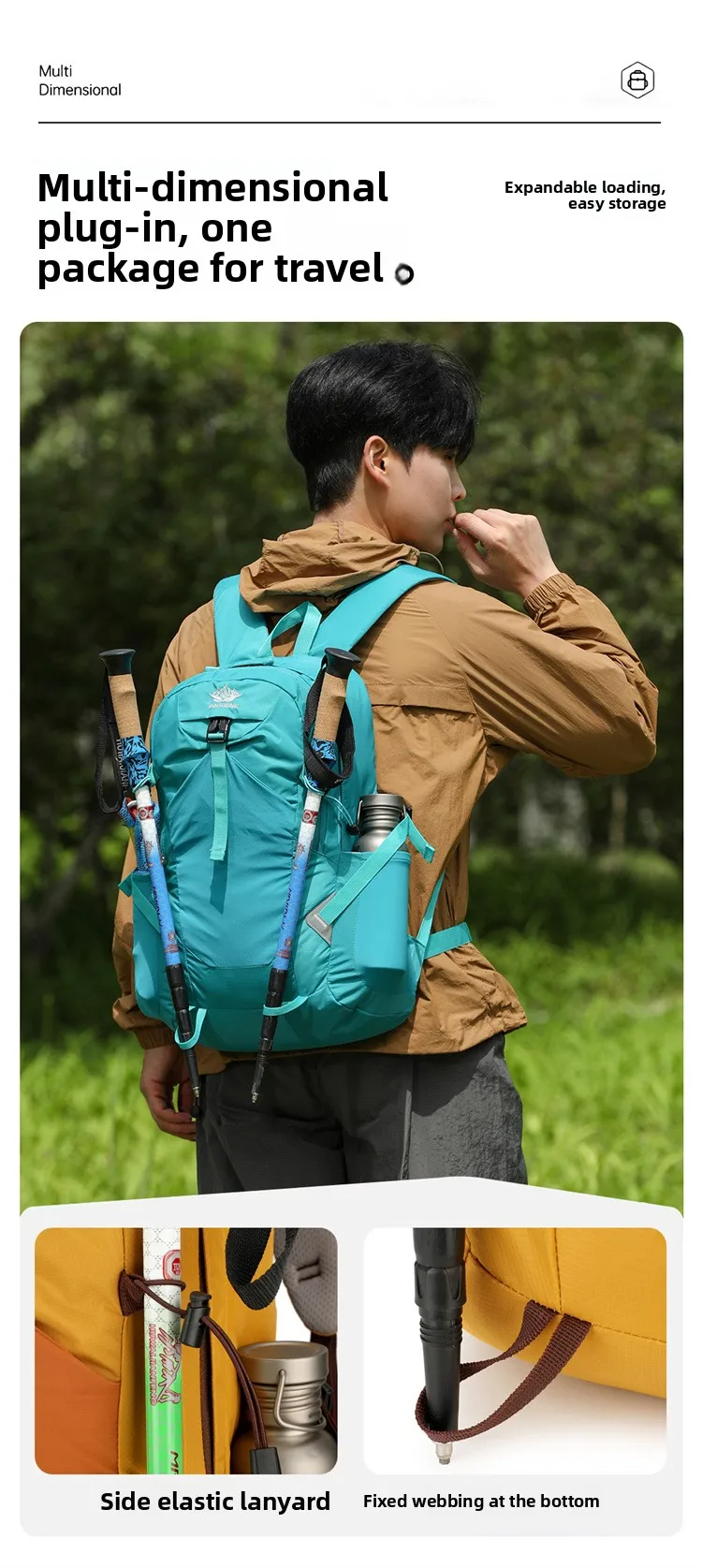 20-35L Outdoor-Wanderrucksack mit großem Fassungsvermögen, Unisex, Camping, Freizeit, Trekking, wasserdichte Sporttasche, City Wildness, Nylon, atmungsaktiv – Detail 14