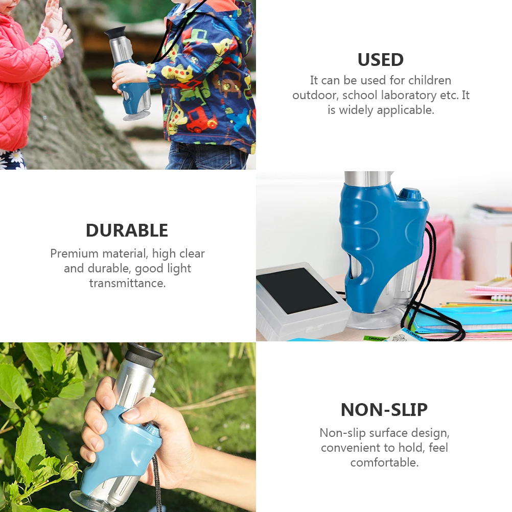 

Kids Pocket Microscope LED Handheld Durable High Clarity Portable Nonslip Surface Design Widely Applicable Outdoor Learning