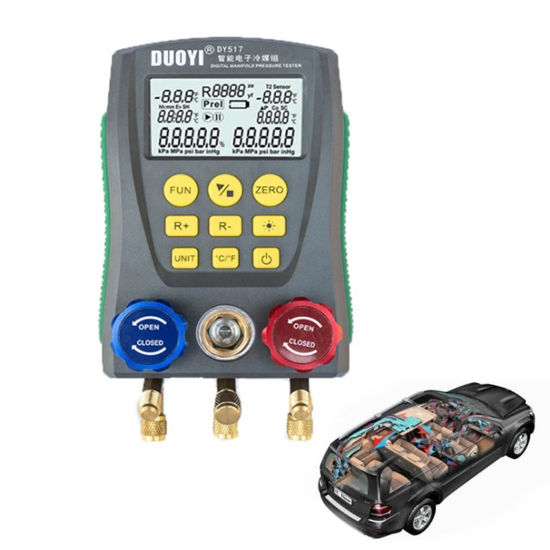 Refrigeration Digital Manifold Gauge Meter HVAC Vacuum Pressure Temperature Tester Maintaining Air-Conditioner DY517