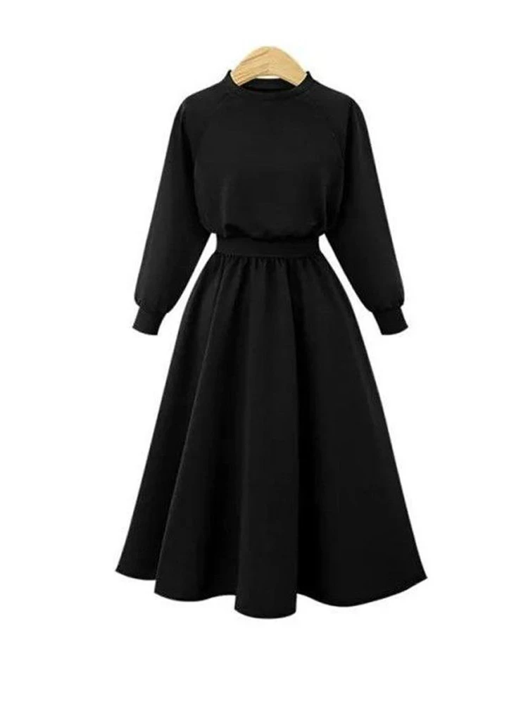 Casual Grey Fashionable Sweatshirt Dress Women's Mid-Length Over-Knee Slimming Spring-Autumn New Style High Waist A-Line Dress