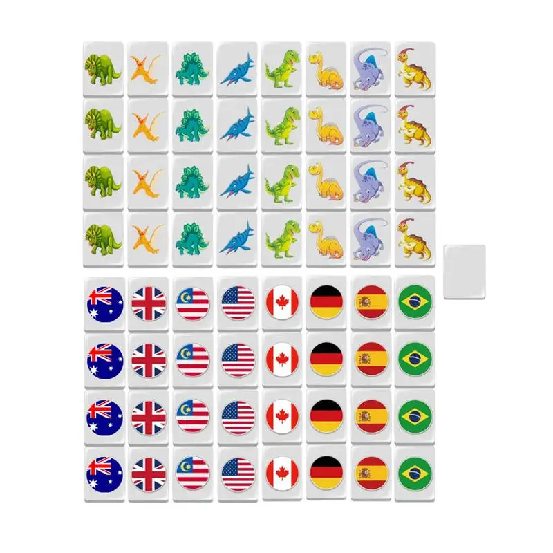 Travel Mahjong Sets Strategy Game Mahjong Set Building Blocks 64 Tiles Mahjong Tiles Travel Toys National Flag MAh Jong Game Set