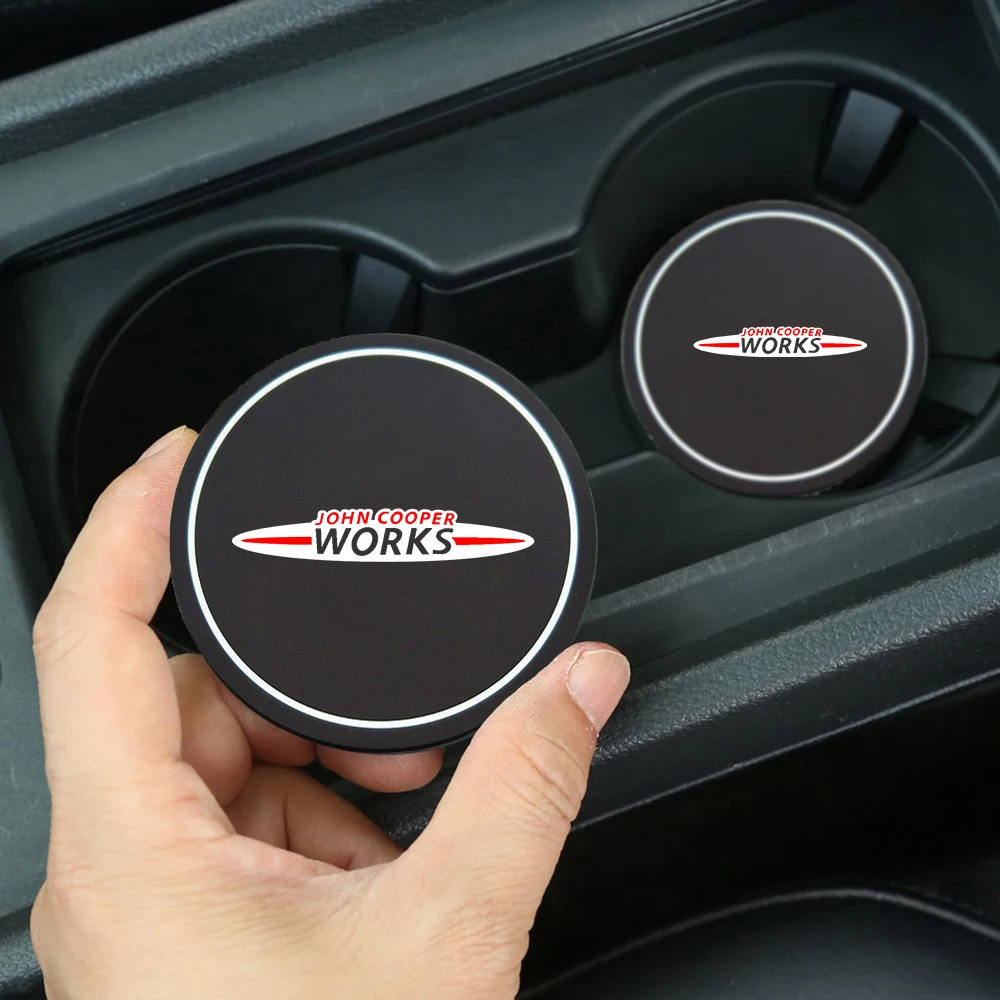 2Pcs Car Coasters Water Cup Slots Non-Slip Mat Waterproof Water Cup Mat Drink Pad For Mini Cooper One S JCW R55 R56 R58 R59 R60