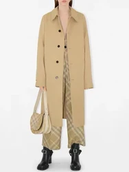 Designer retro solid color lapel single-breasted straight trench coat 2024 fall women's new fashion all-match jacket coat