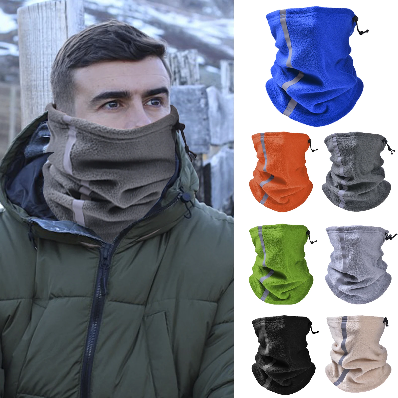 Adjustable Polar Fleece Neck Gaiter Warmer Reflective Strips Face Cover Winter Warm Outdoor Sport Scarf Men Women Skiing Cycling