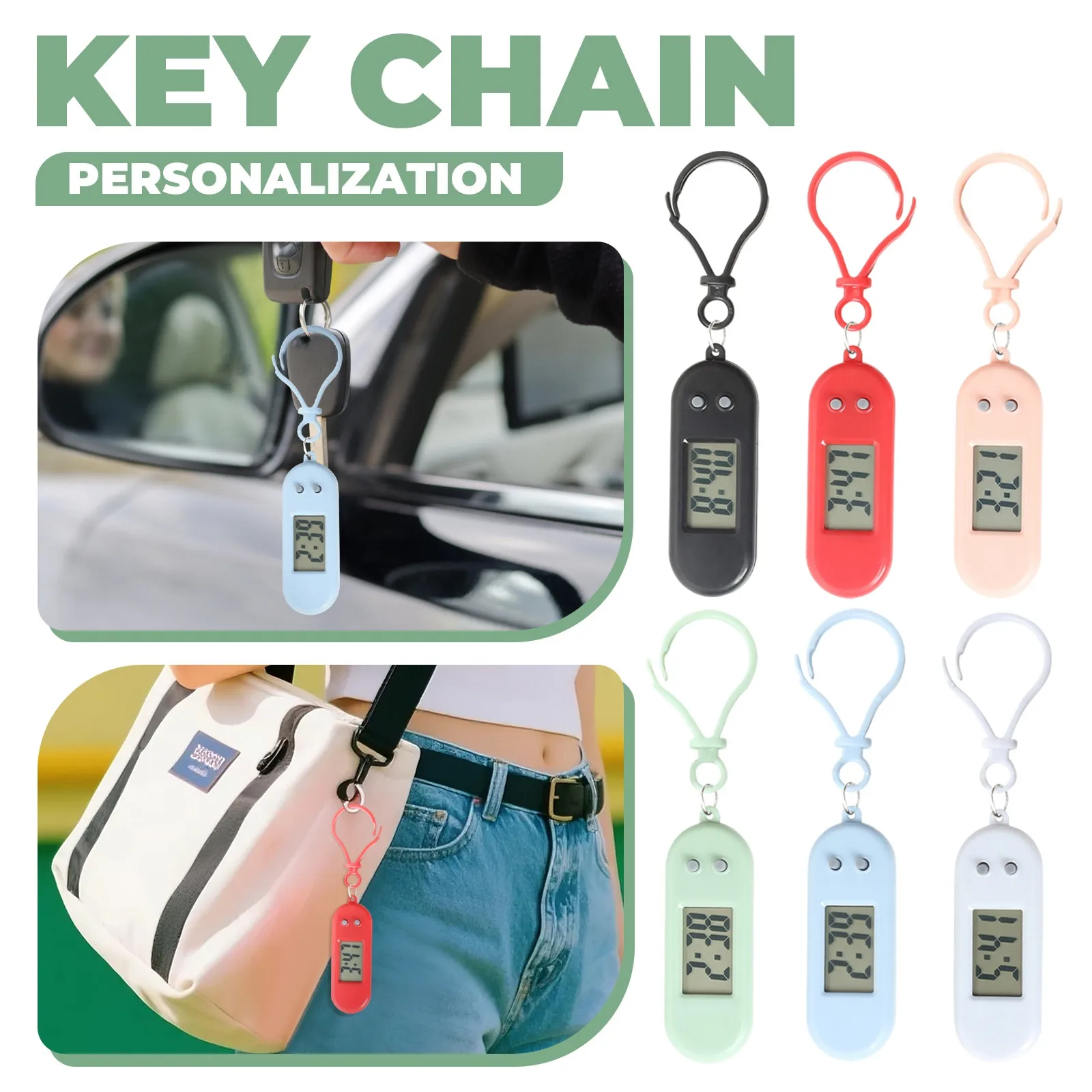 Portable Electronic Clock Easy To Read Electronic Keychain Clock Oval Hanging Watch Plastic Mini Pocket Watch For Backpack