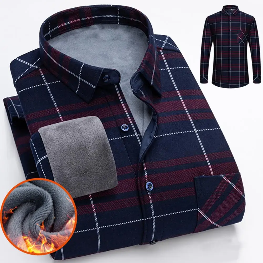 Button-down Slim Fit Shirt Fashionable Men's Plaid Print Business Shirt Slim Fit Long Sleeve Single Breasted Thick for Autumn