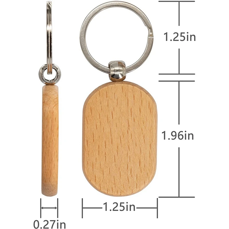ไม้เปล่า Key Tag Key DIY พวงกุญแจไม้ Key ไม้แกะสลักช่องว่าง 60 แพ็ค