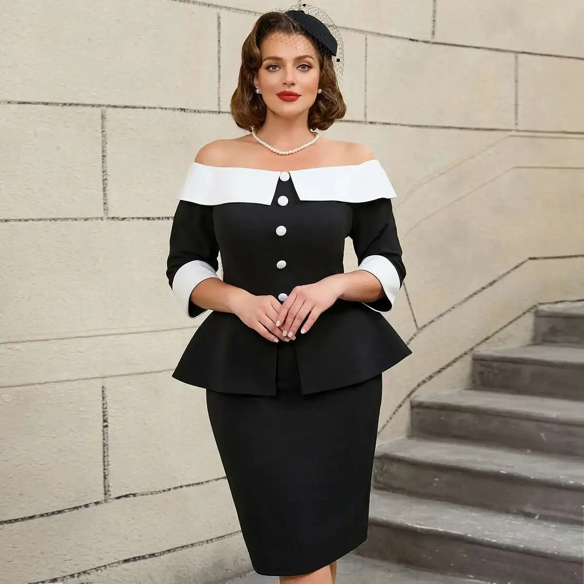 

Am 050202 Plus Size Color Block Off-shoulder Bodycon Dress for Banquets and Parties 2025 Party Summer Elegantes Casual Y2k