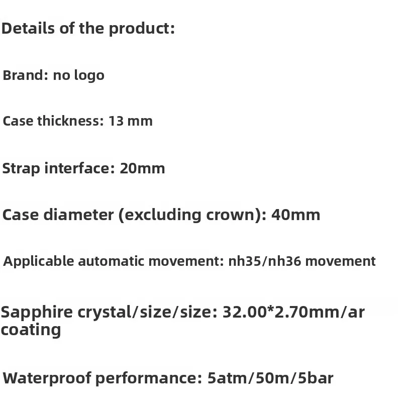 Per Panerai 40MM nero con custodia con maniglia, adatto per movimento NH35/36/4R/7S, accessori per orologi