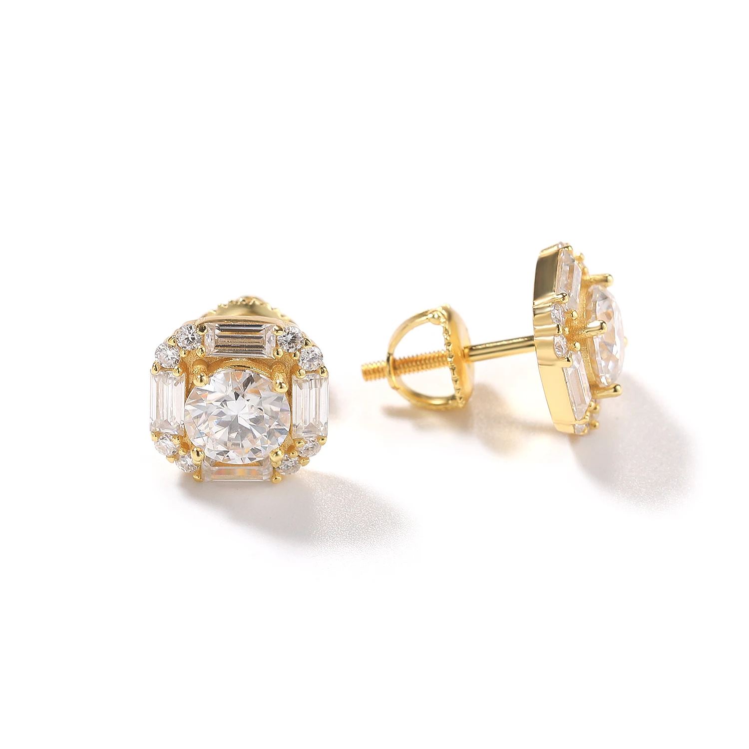 THE BLING KING Silver Moissanite Stud Earrings For Men Women Full Paved D VVS1 Moissanite Bling Iced Out Luxury Jewelry Gift