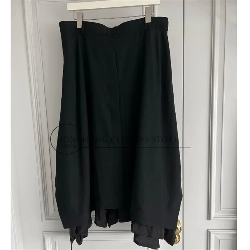 Original design plus-size wide-leg pants, wool double-layer wide-leg pants, loose dark-colored original low-crotch pants