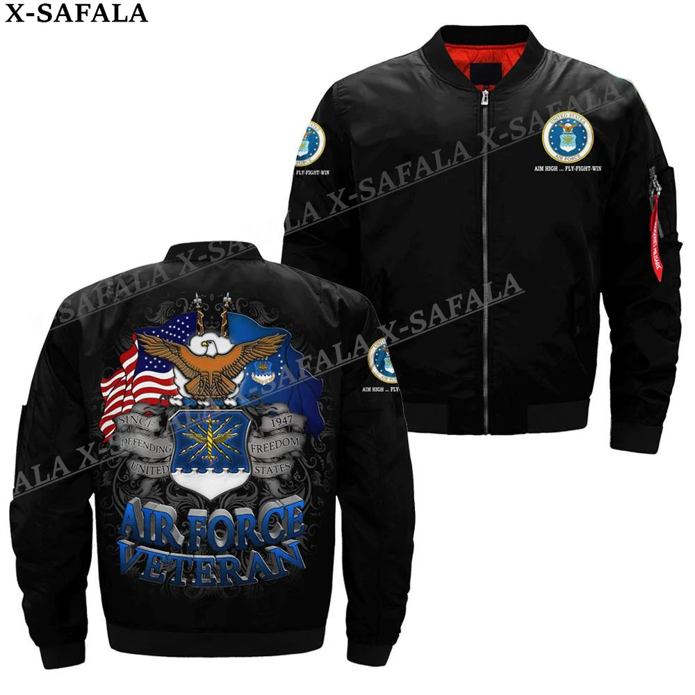 AIRFORCE Veterans Army 3D Bomber Jackets Zipper Flight Jacket Casual Thick Coat Unisex Harajuku Women Streetwear-4