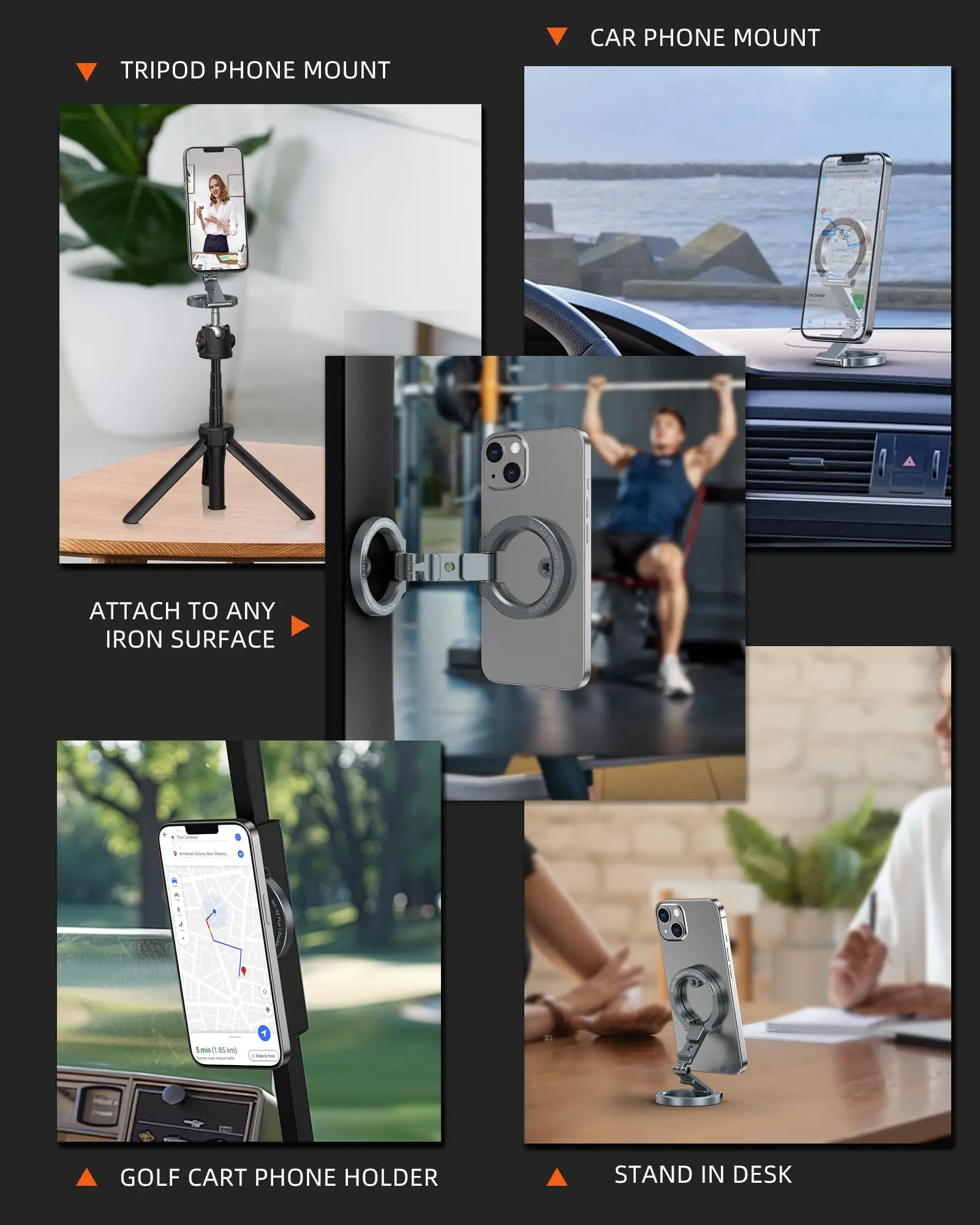 CAMOLO MG-02 Plus Dual Magnetic Phone Stand Foldable Magsafe Phone Holder w 1/4"-20 Phone Tripod Mount for Iphone 17 16 Android