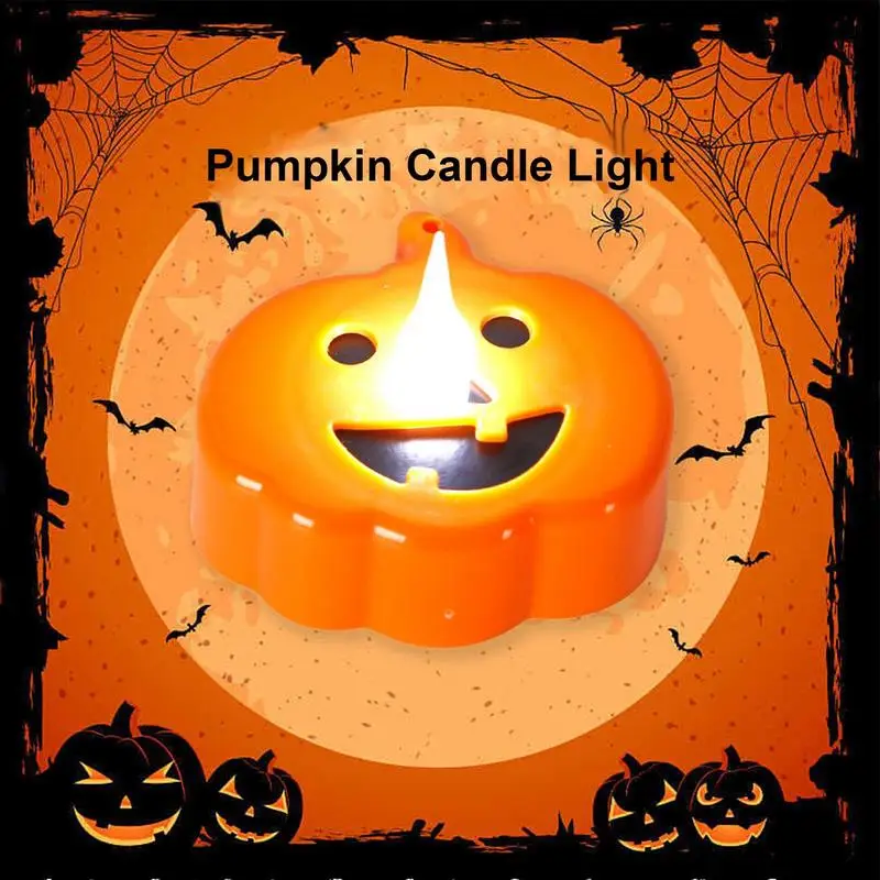 Halloween Pumpkin Candle Light 12pcs LED Flickering Orange Pumpkin Tealights Battery Operated LED Tealight Flickering Jack