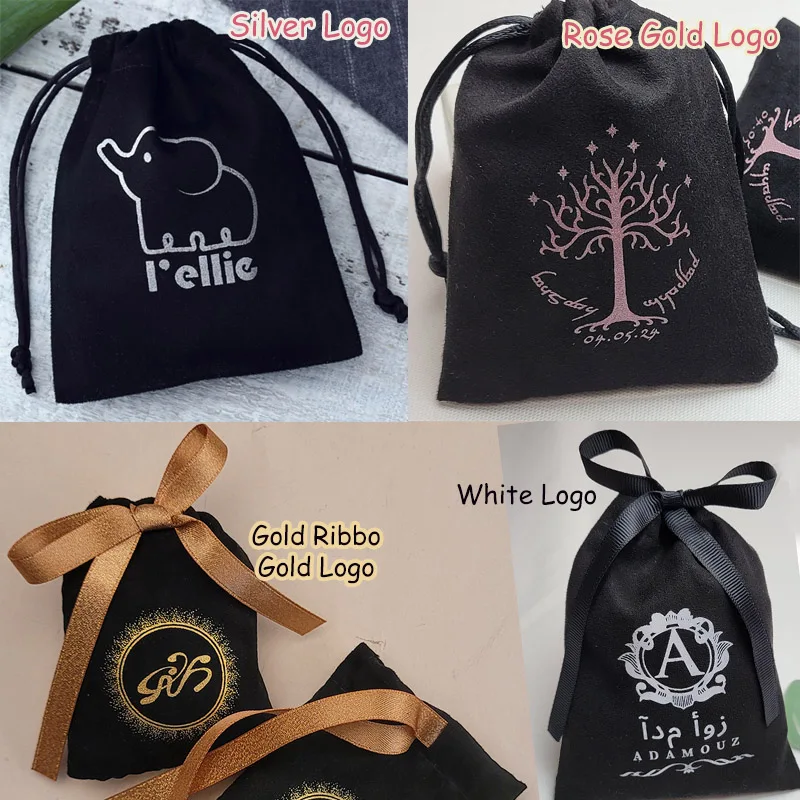 Black Flannel Gift Bags 5x7cm 8x10cm 9x12cm 11x14cm Eyelashes Nails Makeup Suede Packaging Dust Sack Jewelry Logo Pouch