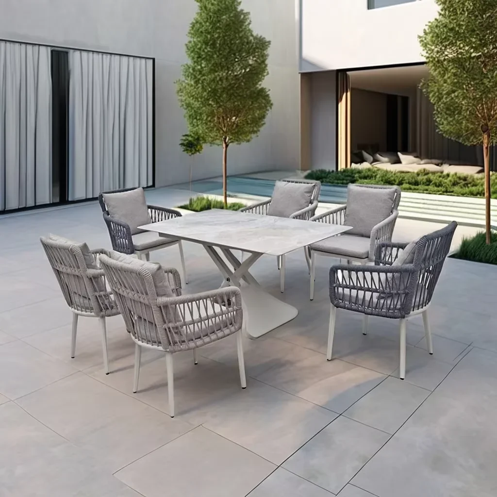 

#For furniture dining table and chair set garden aluminum luxury high end waterproof tables outdoor dining set