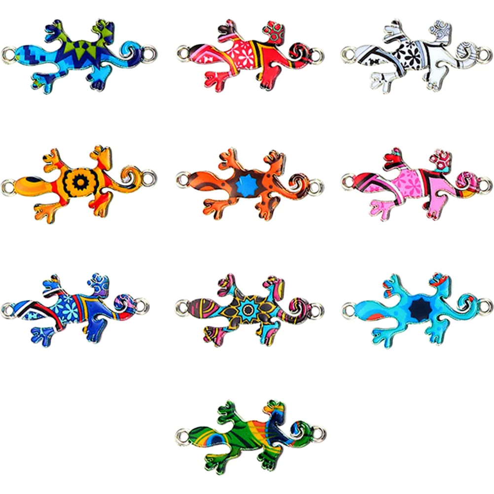 10 Pcs Key Chain Alloy Gecko Ornaments Jewlery Necklace Charms Jewelry Making Animal Pendant