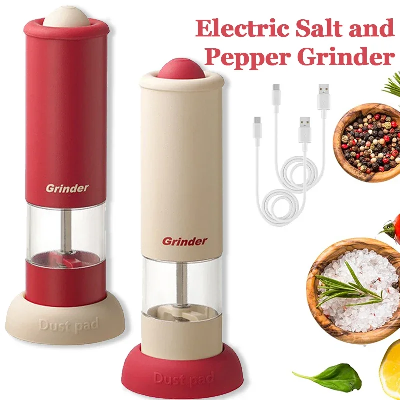 Electric Salt and Pepper Grinder Rechargeable Mills Adjustable Ceramic Coarseness One-Hand Button Operation 22ml Clear Chamber