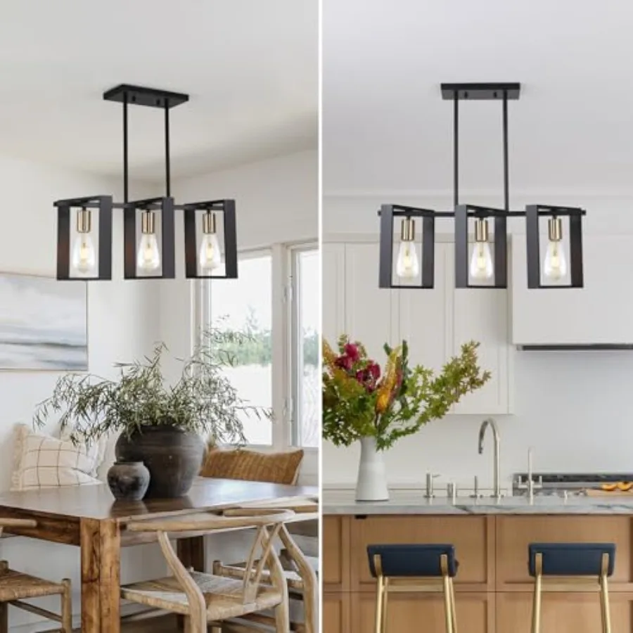Kitchen Islnd Lighting Modern Rectngle Liner Pendnt Light Frame+ Gold Socket Chandelier for Dining andLiving Room Foyer Entrywa