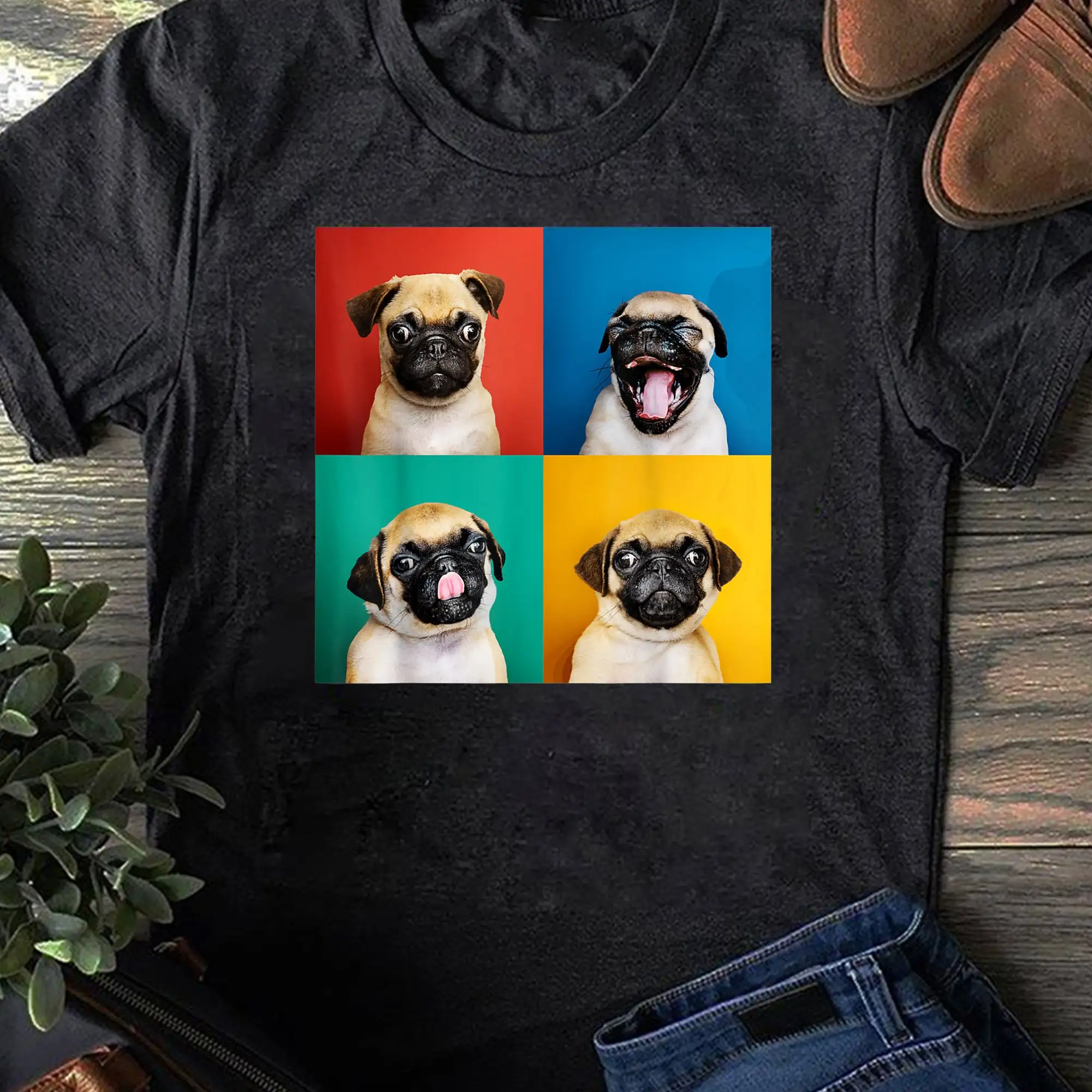 Pug Puppy Portrait Photos Carlino for Dog Mama Funny T Shirt Mom Her Lover