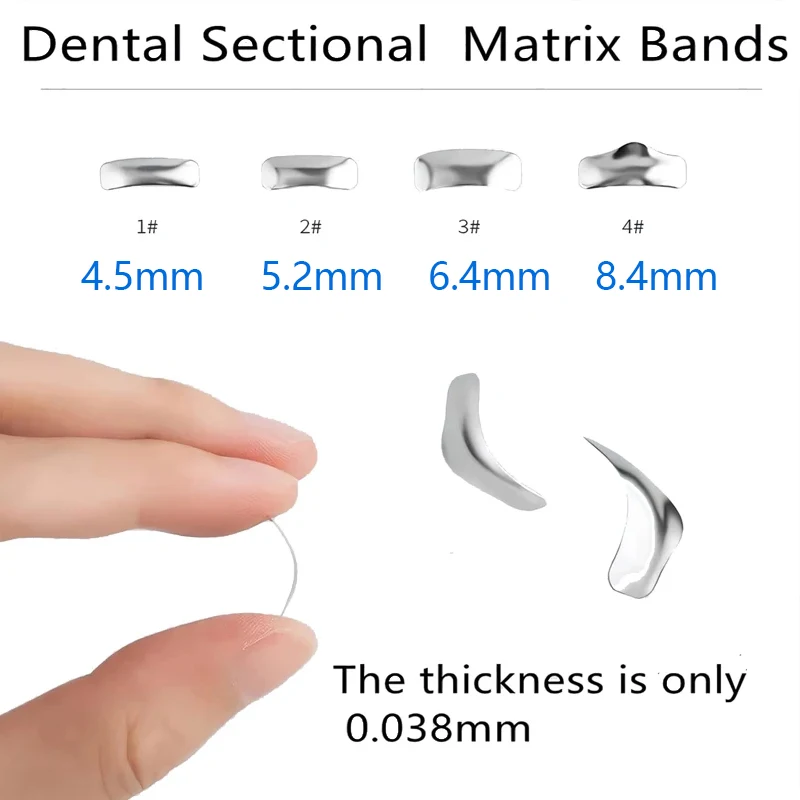 50/100pcs Dental Matrix Bands Metal Matrices Stainless Steel Dental Sectional Contoured Matrix System Tooth Restoration Material