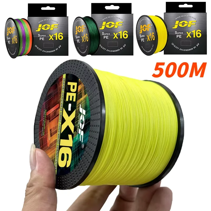 JOF X16 Strands Braided Fishing Line Saltwater Jigging Cord Tackle Abrasion Resistance 500M Multifilament Super PE Wire 25-100LB