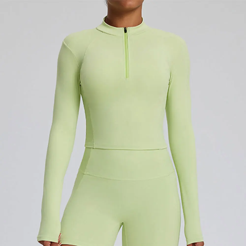 Zamek błyskawiczny Damska koszulka do jogi z długim rękawem do biegania na świeżym powietrzu Koszulka do jogi z długim rękawem Siłownia Push Up