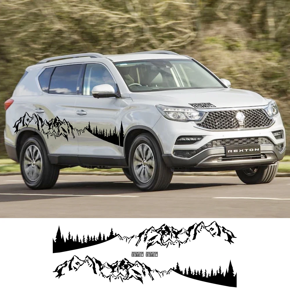 Car Door Side Stickers For Ssangyong Rexton W G4 2017 2022 Majestic Mountain Forest Geaphics Vinyl Film Decal Auto Accessories